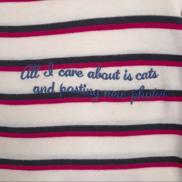 Bershka striped t shirt with cat slogan size S - Picture 4 of 5